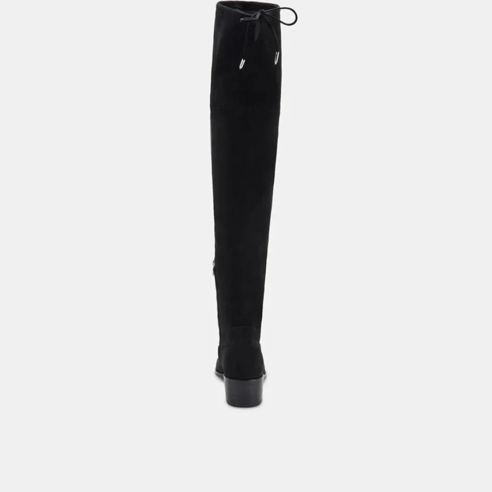 BNIB Dolce Vita Alsie Over-the-Knee Flat Boot in Black Stella Suede